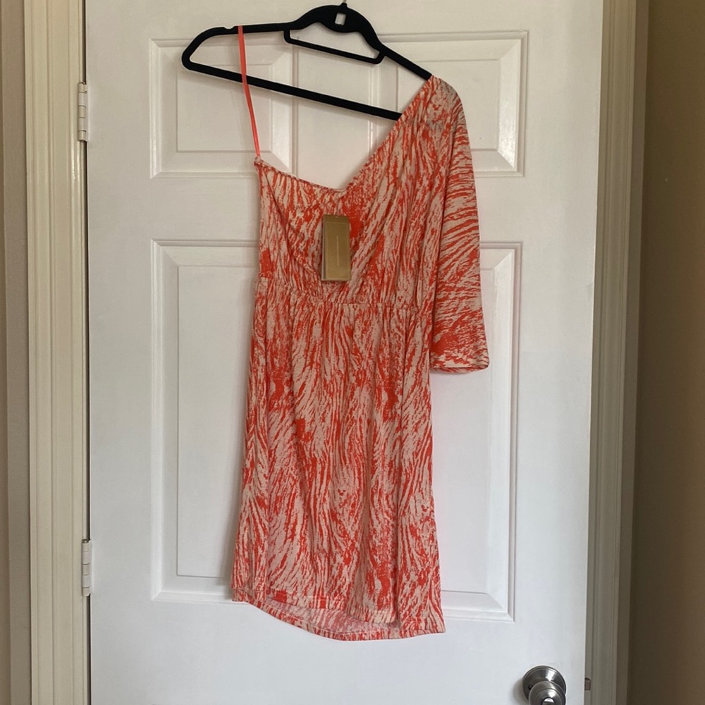 Coral and white one shoulder dress